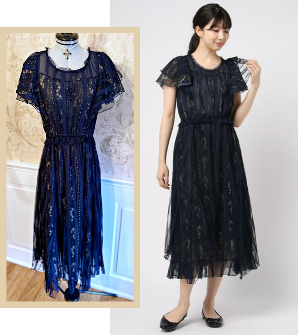 Axes Femme Tulle Dress Floral Stripe Sheer Navy J Fashion Whimsigoth Cottagecore
